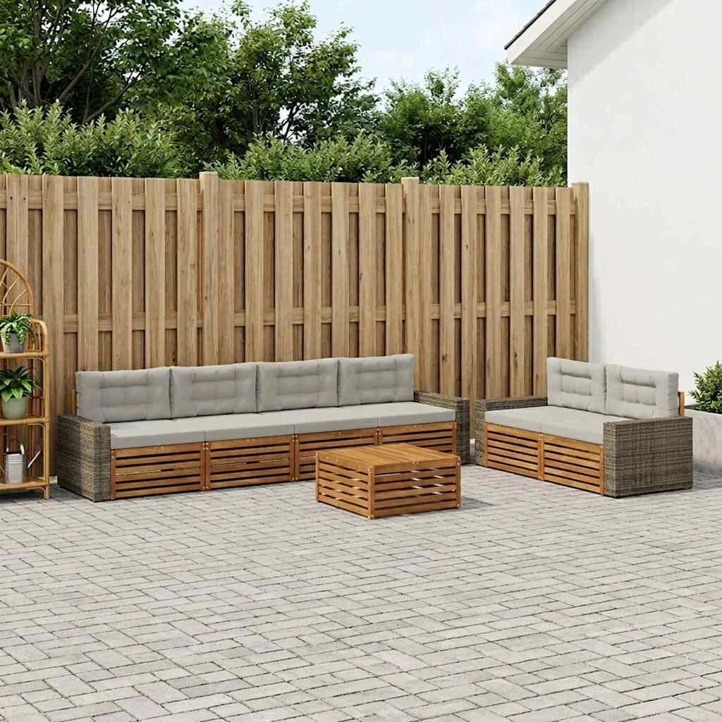Set di divani da esterno 7 pz Naturale e Grigio Chiaro 3383069