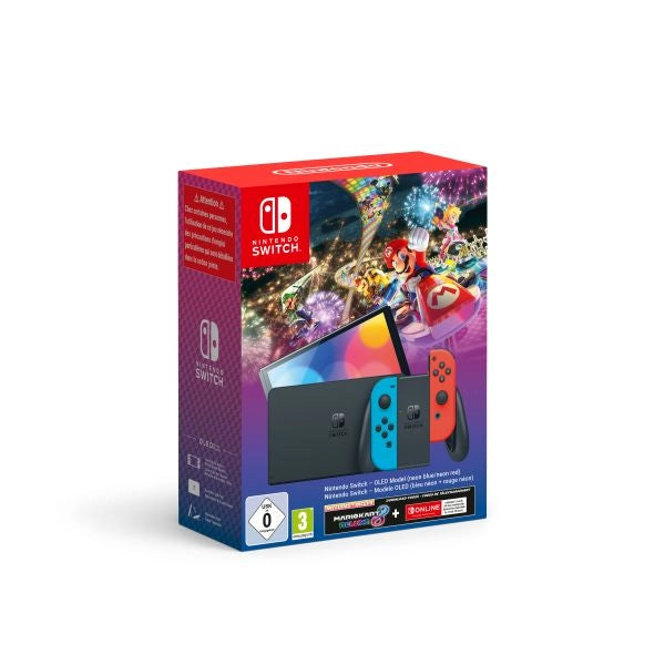 Nintendo console switch - modello oled, bundle mario kart 8 (include il codice download di mario kart 8 deluxe + 3 mesi di switch online) - 10012401