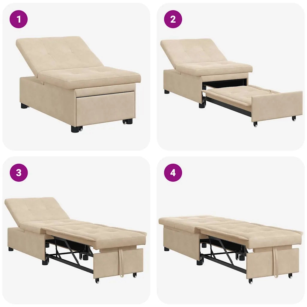 Divano Letto Estraibile Crema 194 x 67 x 82 cm Microfibra 42008611