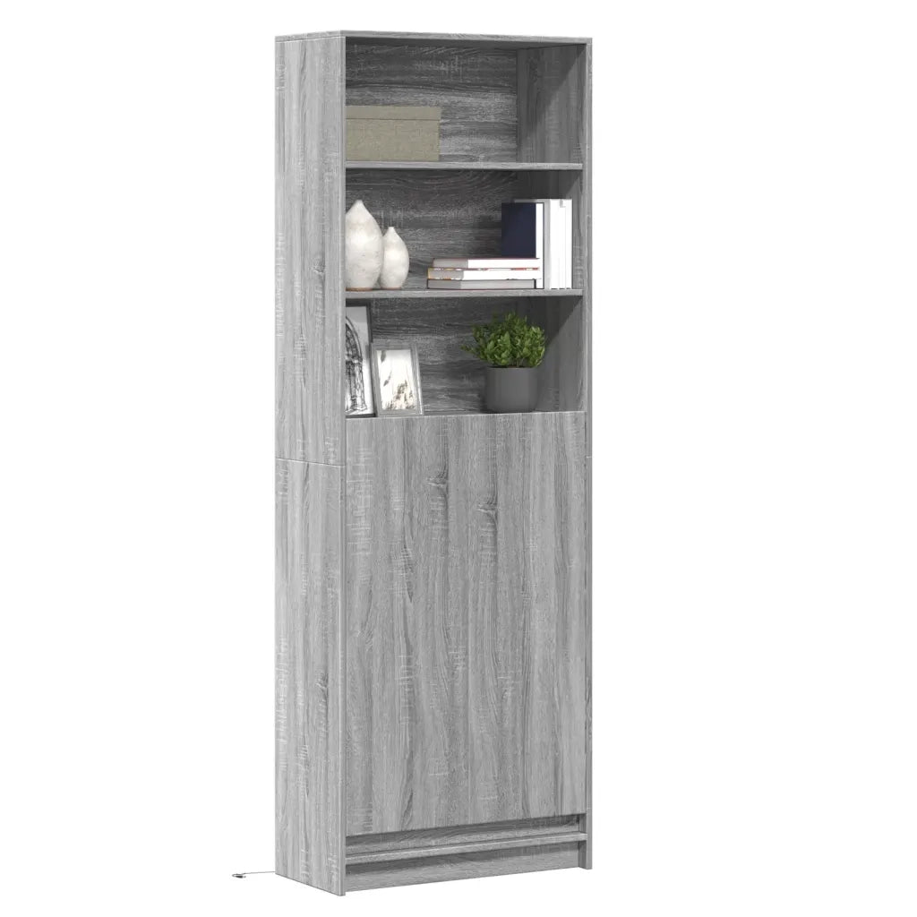 Credenza con LED-Buffet-Armadio da cucina Grigio Sonoma 69x32,5x200 cm in Truciolato