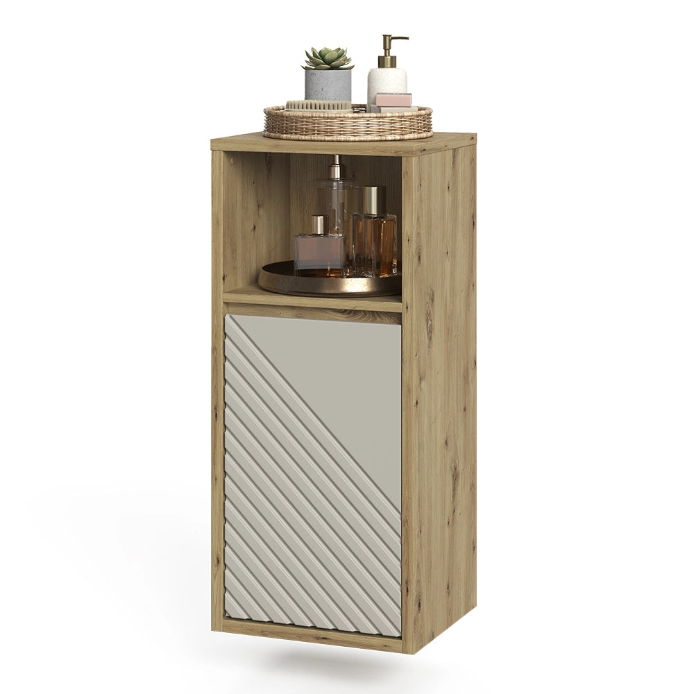 Armadietto da bagno con portabiancheria Viola Rovere artigianale/Cachemire 38 x 80 cm Vicco