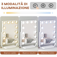 Specchio da Tavolo con LED 32,8x11x47,4 cm per Trucco Make up Bianco