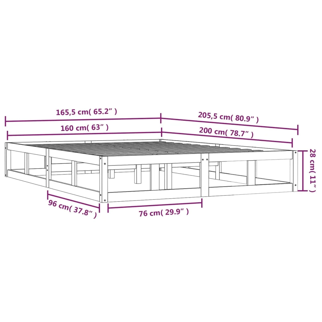 Letto matrimoniale | Letto per adulti | Giroletto Bianco 160x200 cm in Legno Massello