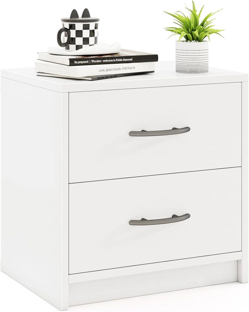 COSTWAY Comodino Camera da Letto con 2 Cassetti, Comodino Salvaspazio in Legno, Comodino Mobile da Letto con Kit Antiribaltamento, per Soggiorno e Studio, 38,5 x 28 x 39 cm (Bianco, 2 Cassetti)