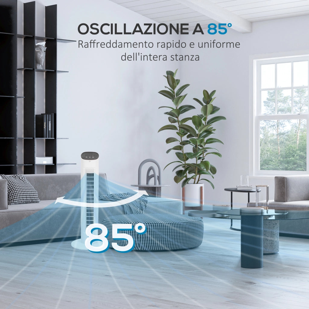 Ventilatore a Colonna con Telecomando e 3 Velocit¨¤, Timer 15 Ore, Oscillazione e Modalit¨¤ Notte, Bianco