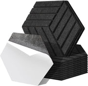12 pezzi di pannelli acustici a forma di hexagono con striscia, isolamento acustico autoadesivo, panno di velluto per parete, nero