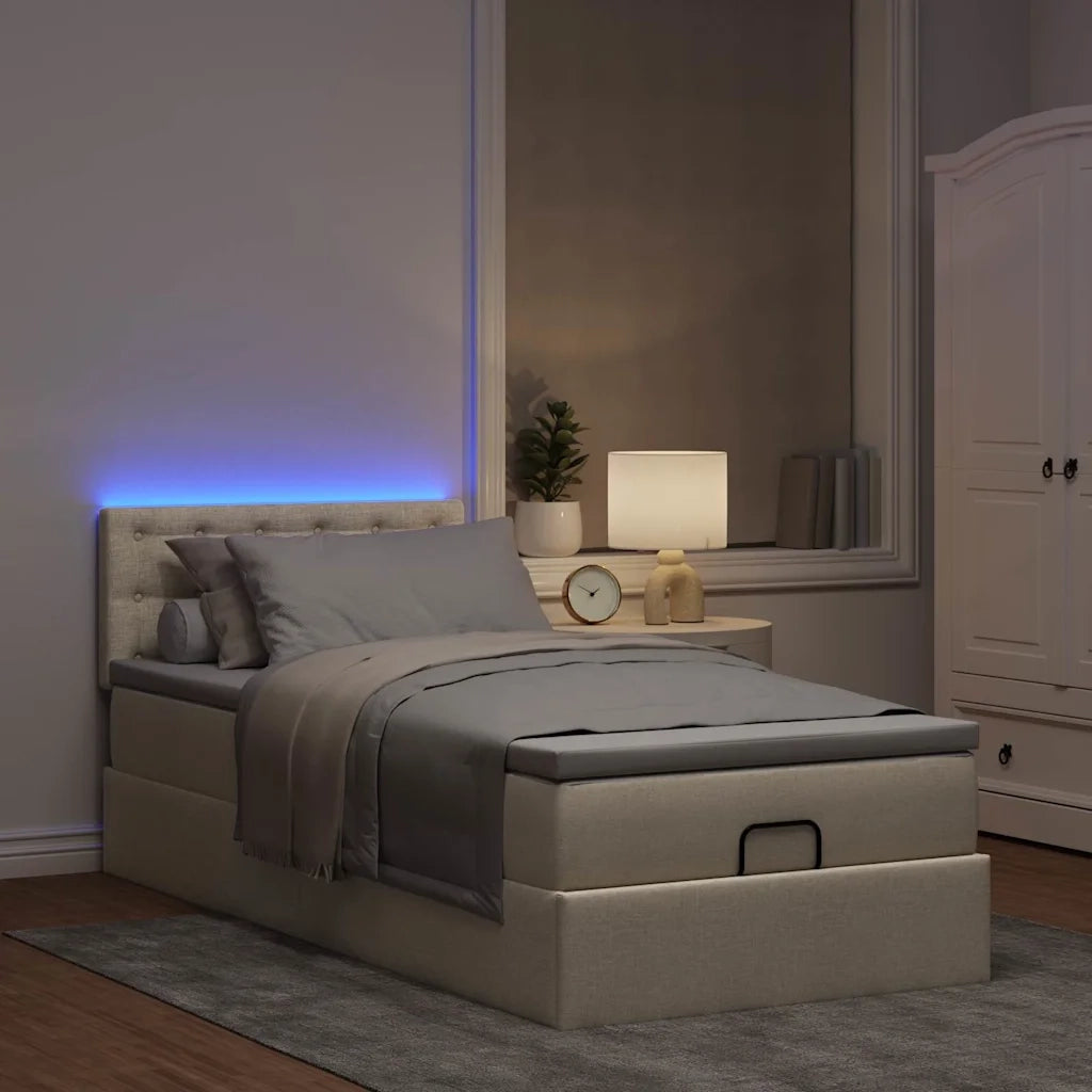 Struttura Letto Pouf con Materasso Crema 90x190 cm in Tessuto 3312441