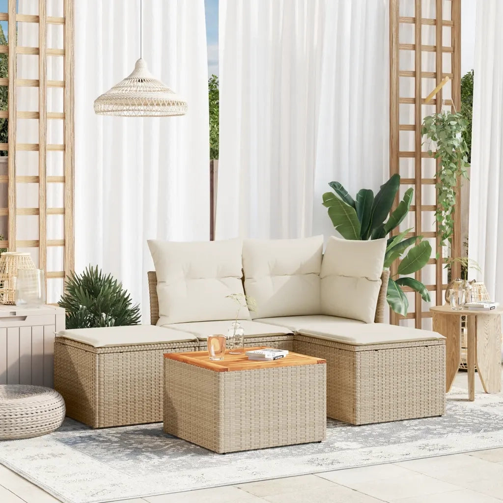 Set Divano da Giardino 5 pz con Cuscini Beige in Polyrattan 3223587