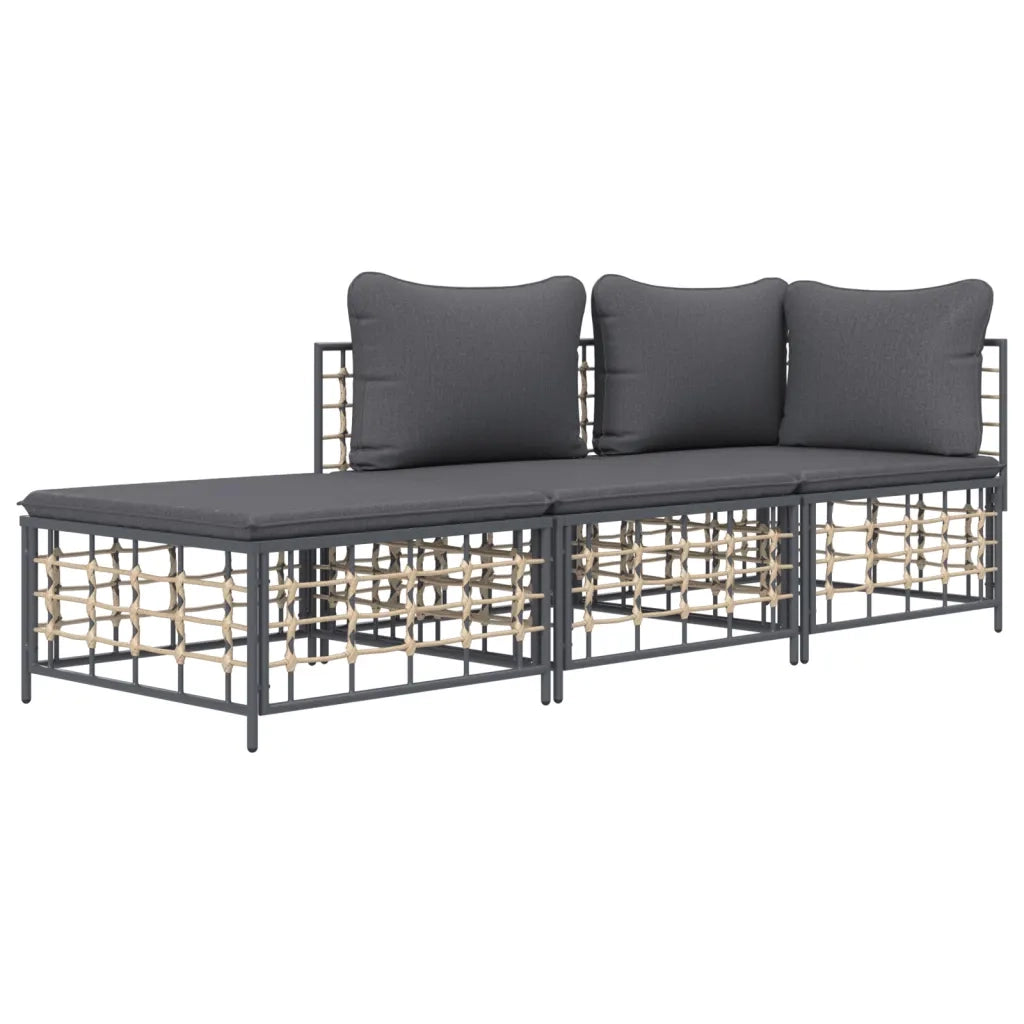 Set Divani da Giardino 3 pz con Cuscini Antracite in Polyrattan 3186725