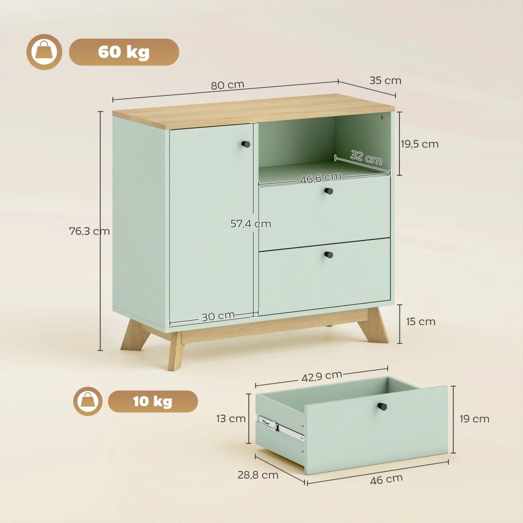 Armadio da soggiorno con ante, cassetti e ripiano regolabile ¨C zephmum ¨C verde chiaro e quercia