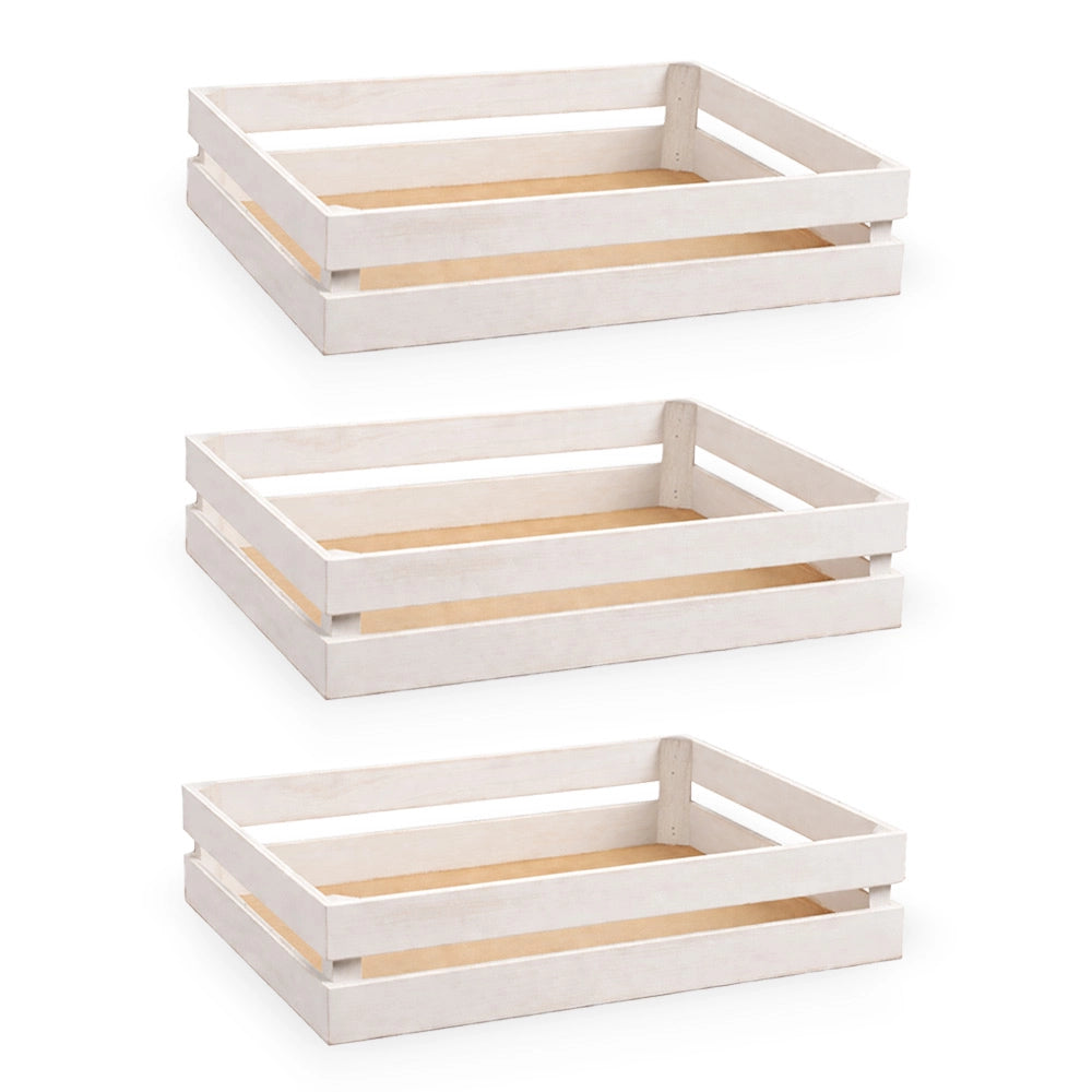 Cassette contenitori in Legno naturali Bianche da 3 Pezzi 37 X 28 X h 8 cm