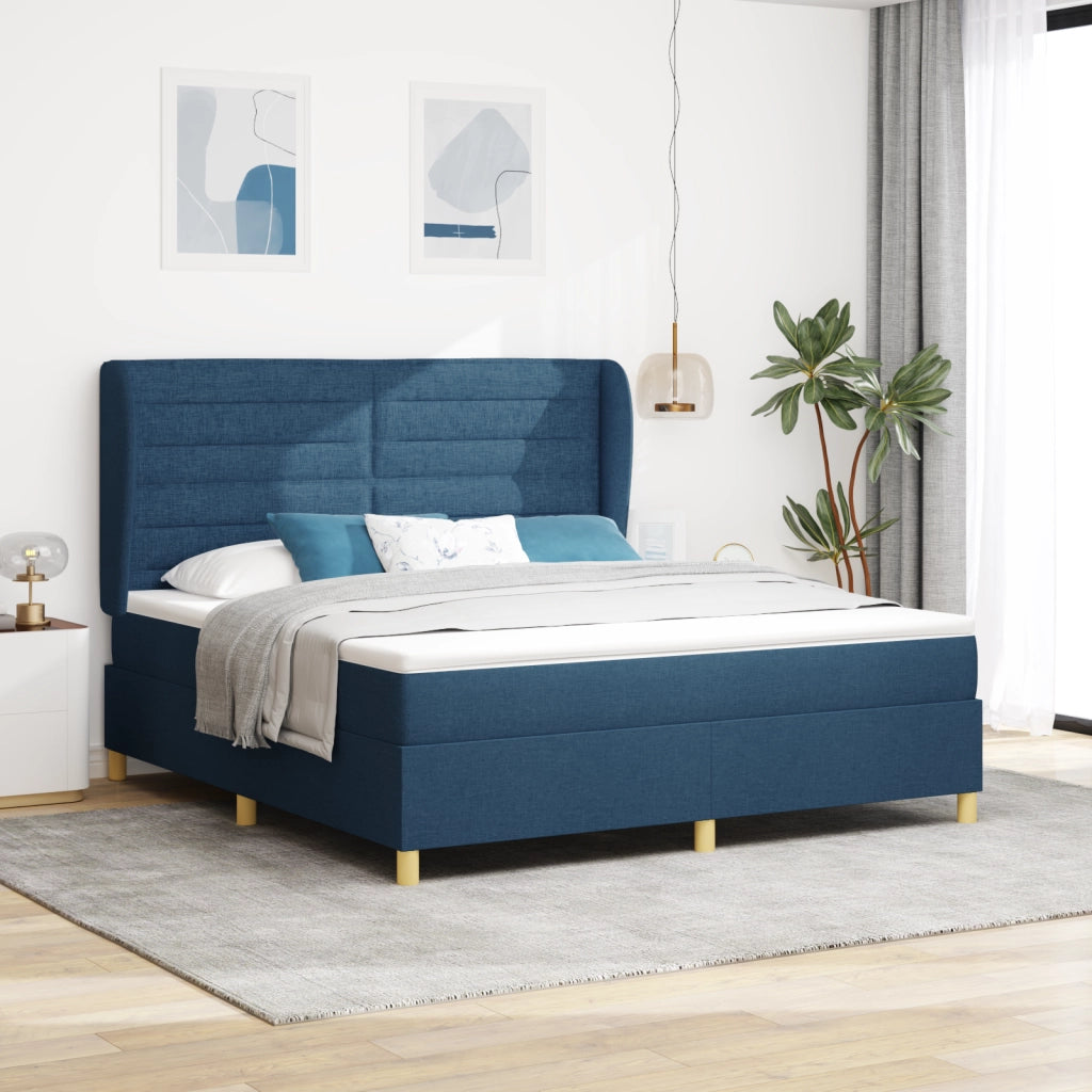 Letto Box Spring  con Materasso Blu, 180x200 cm, Tessuto