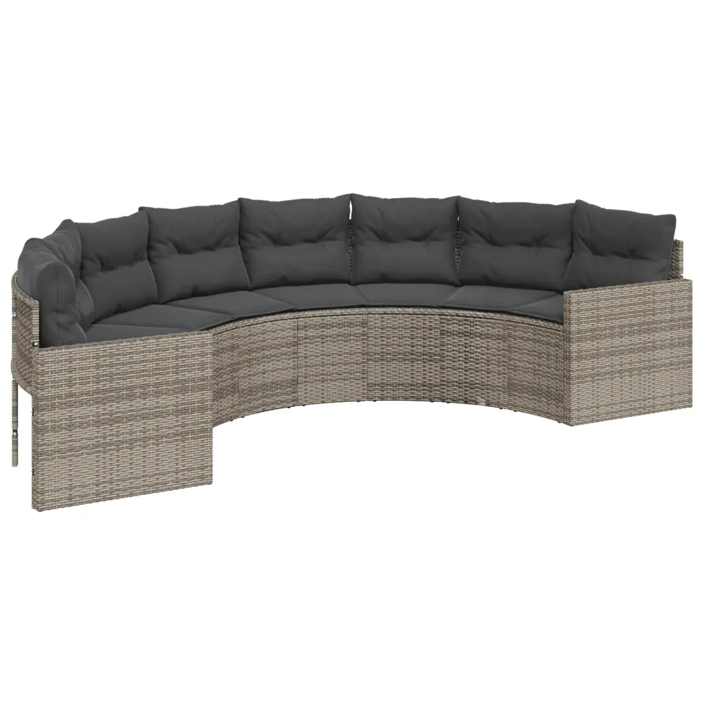 Divano da Giardino con Cuscini Semicircolare Grigio Polyrattan