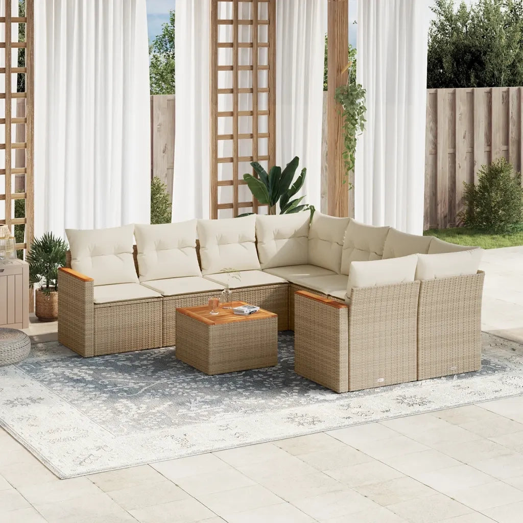 Set Divano da Giardino 9 pz con Cuscini Beige in Polyrattancod mxl 89043