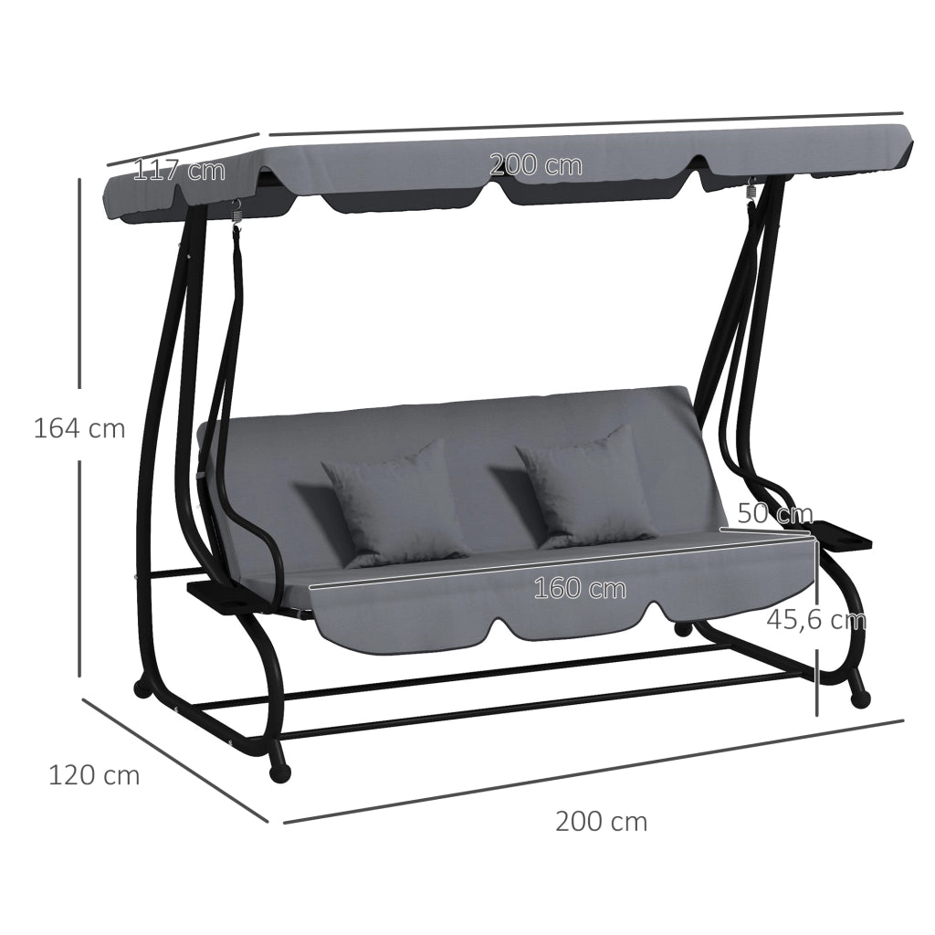 Balancelle da giardino 3 posti con tetto regolabile ¨C zephmum ¨C grigio scuro acciaio 120x164 cm