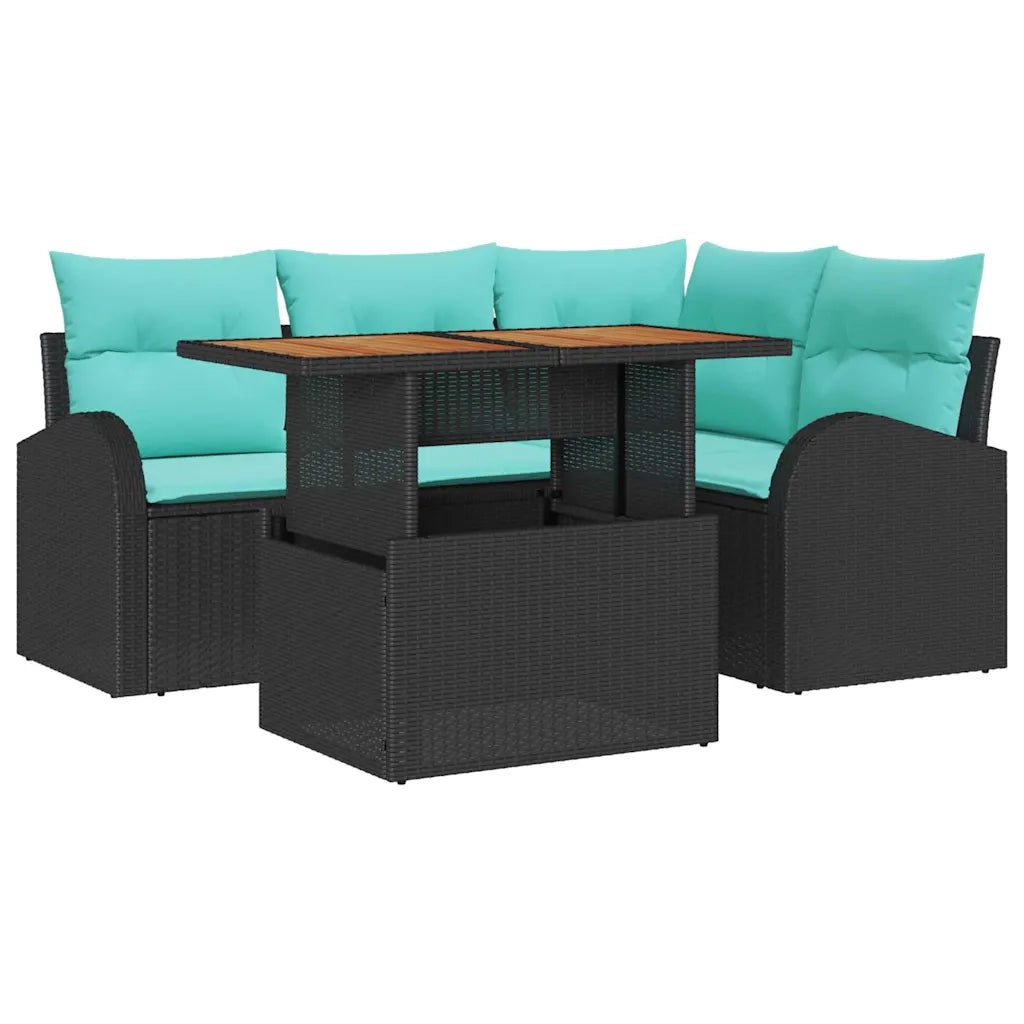 Set Divano da Giardino con archiviazione 5 pcs Nero Poly Rattan 3358321