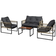 Set Salotto da Giardino Divano 2 Poltrone e Tavolino in Acciaio Poliestere e Rattan Grigio e Marrone