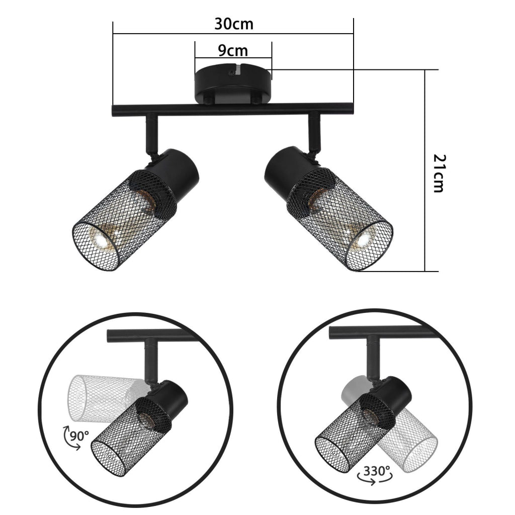 ZMH Faretto da soffitto neri 2 luci E27 metallo industriali rotativi 330° per saloni camere sale pranzo senza lampadina
