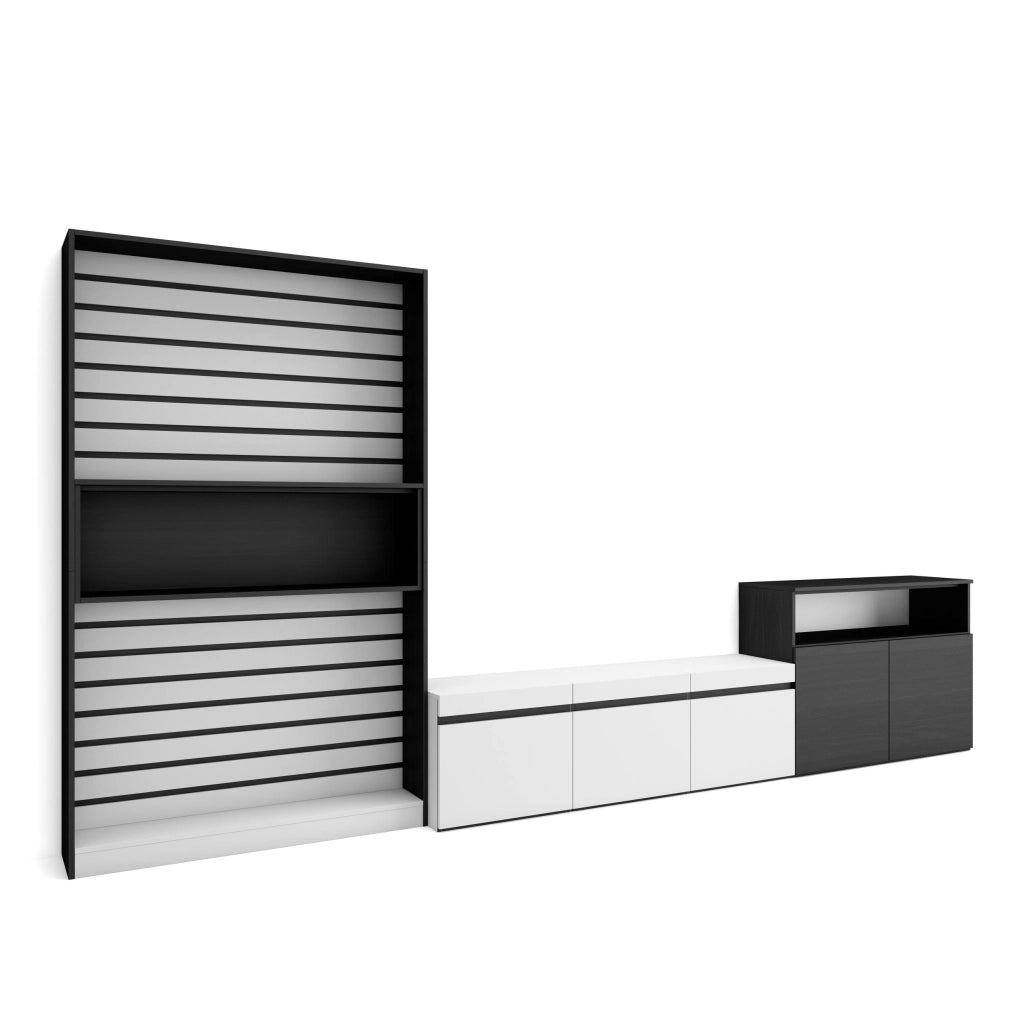 Mobile TV, Soggiorno, 360x35x186cm, Per TV fino a 65", Set di mobili, Bianco e nero RF3185