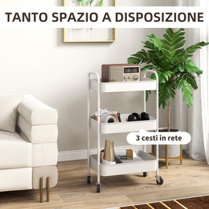 Carrello da Cucina a 3 Livelli con Maniglie e 4 Rotelle 45x30,6x79 cm in Acciaio Bianco