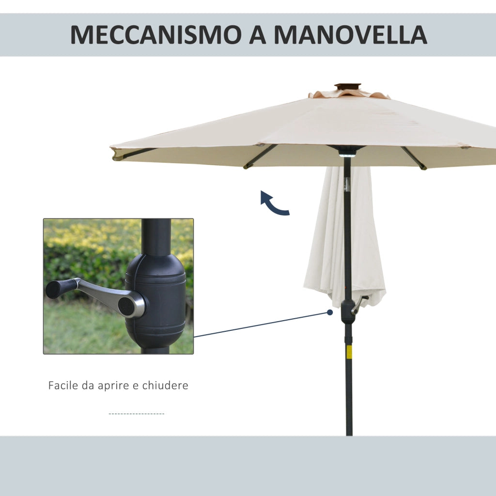 Ombrellone da Giardino con Luci LED e Pannello Solare ¨C zephmum ¨C Crema Bianco, 270x245 cm