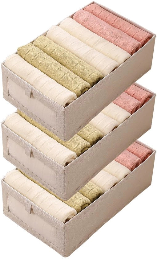 Organizzatori di carico per auto, ripiani di stoccaggio, organizzatori pieghevoli in tessuto per abbigliamento, intimo, calzini, organizzatore di abbigliamento (beige 3 pezzi/talla XL/visivo)