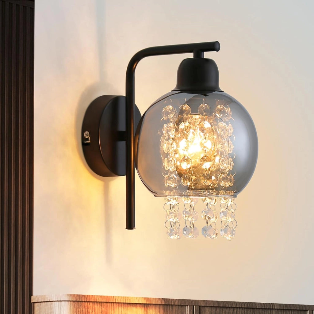 ZMH Applique da parete per interni E27 in vetro grigio fumé design lampada da parete in cristallo per letto scale