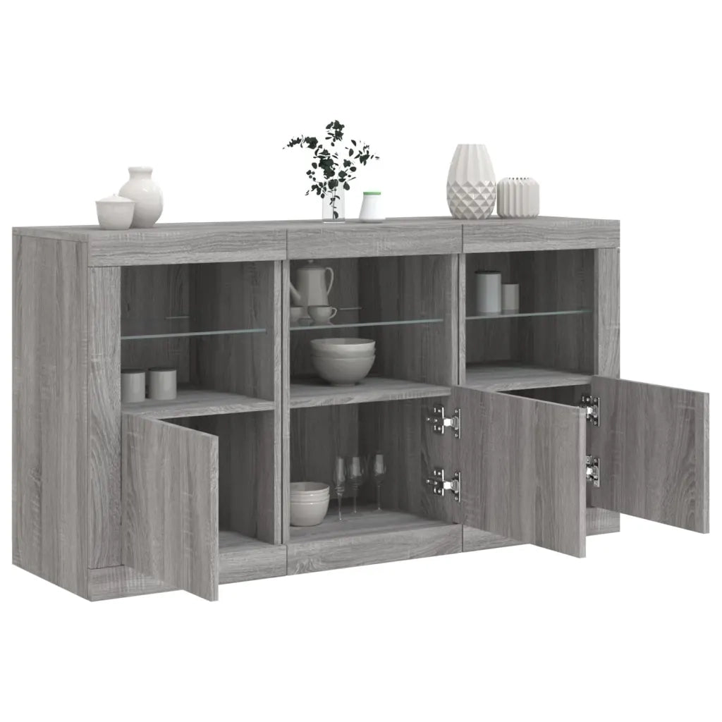 Credenza | Madia | Buffet da pranzo | Armadio da pranzo con Luci LED Grigio Sonoma 123x37x67 cm