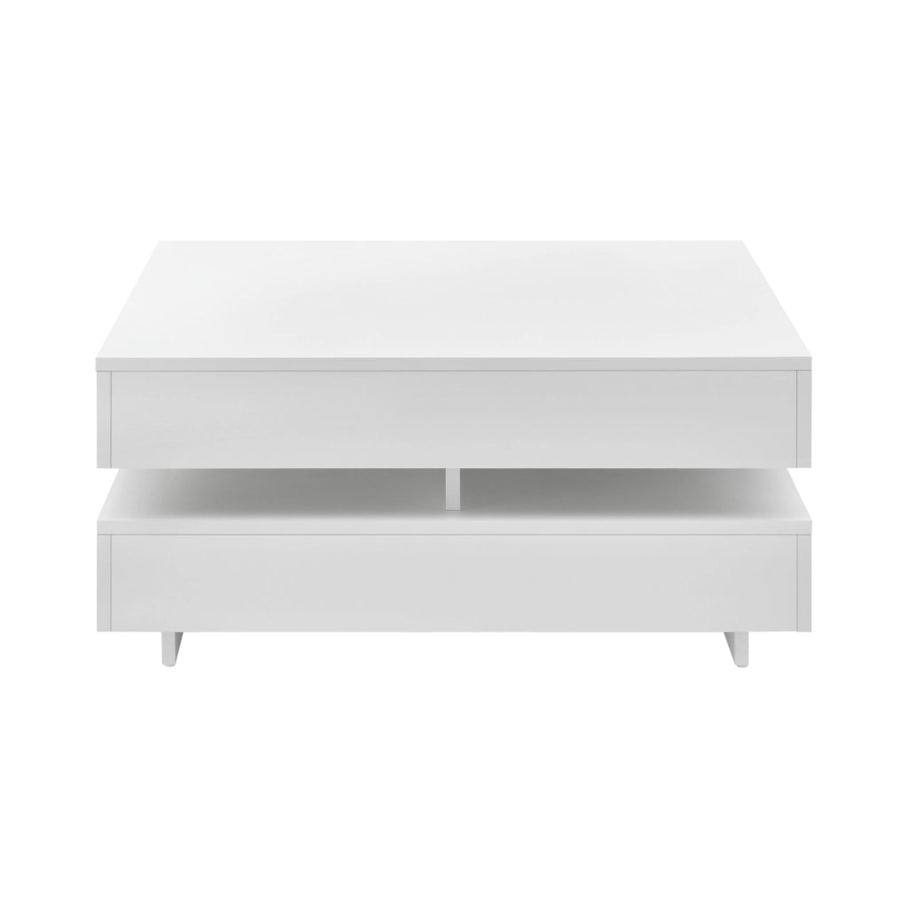 Tavolino Basso da Salotto Märsta con 4 Scomparti 75x75x36 cm - Bianco Lucido [en.casa]