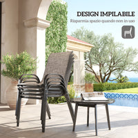 Set 4 Sedie da Giardino 54x71x93 cm Impilabili con Braccioli Curvi in Acciaio e Tessuto Traspirante Grigio