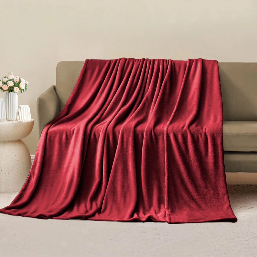 Coperta Plaid 160x210 cm Morbida Vellutata Pile Caldo Soffice Avvolgente Divano Letto Poltrona Bordeaux