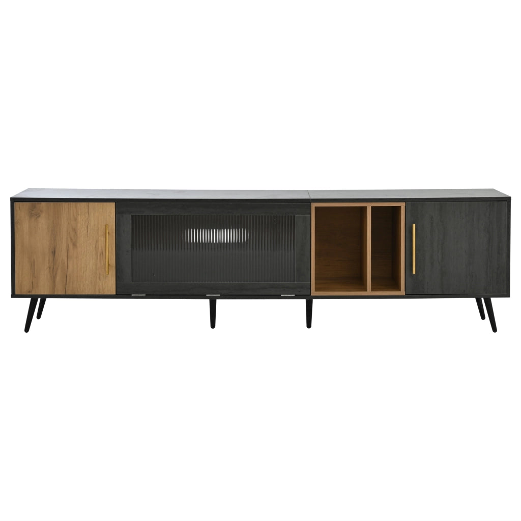 Mobile TV 200x40x55;5 cm in MDF grigio e marrone con ante e vano a giorno