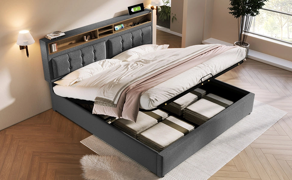 Letto matrimoniale – 140x200 cm – USBC contenitore – lino grigio