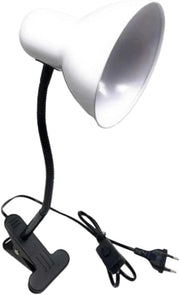 Lampada da Tavolo in Metallo con Braccio flessibile Testa Girevole e pinza Attacco E27 Ideale per Scrivania lettura studio Colore: Bianco