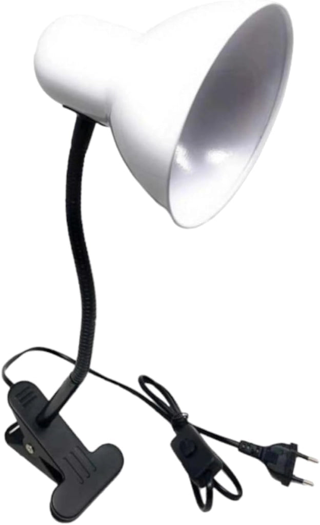 Lampada da Tavolo in Metallo con Braccio flessibile Testa Girevole e pinza Attacco E27 Ideale per Scrivania lettura studio Colore: Bianco
