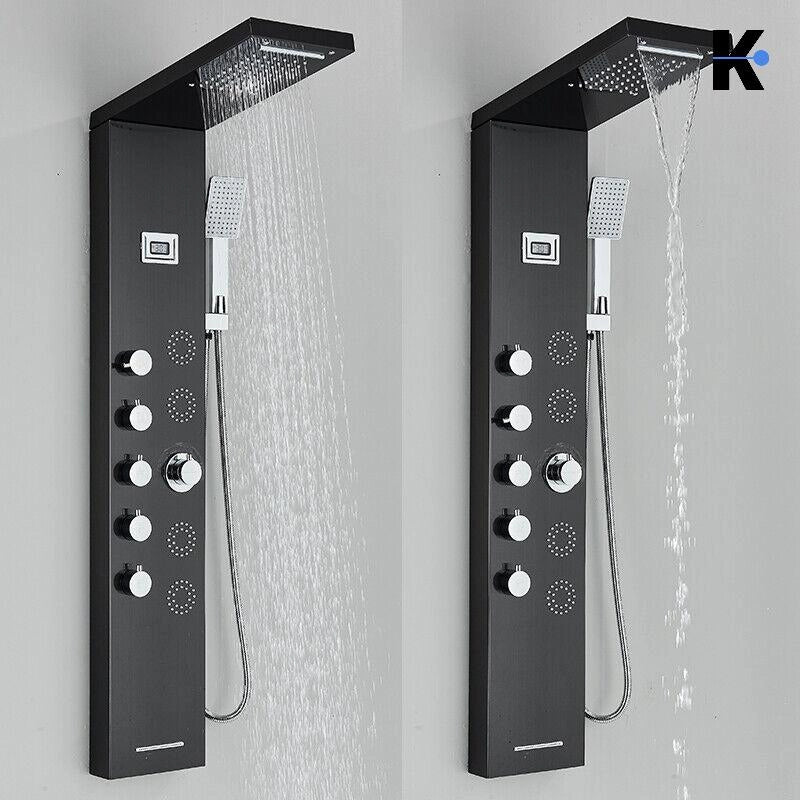 BERND | Pannello doccia Premium Doccia a pioggia in acciaio inox | Doccia massaggiante nera opaca Sistema doccia | Miscelatore Rubinetto Doccia doccia