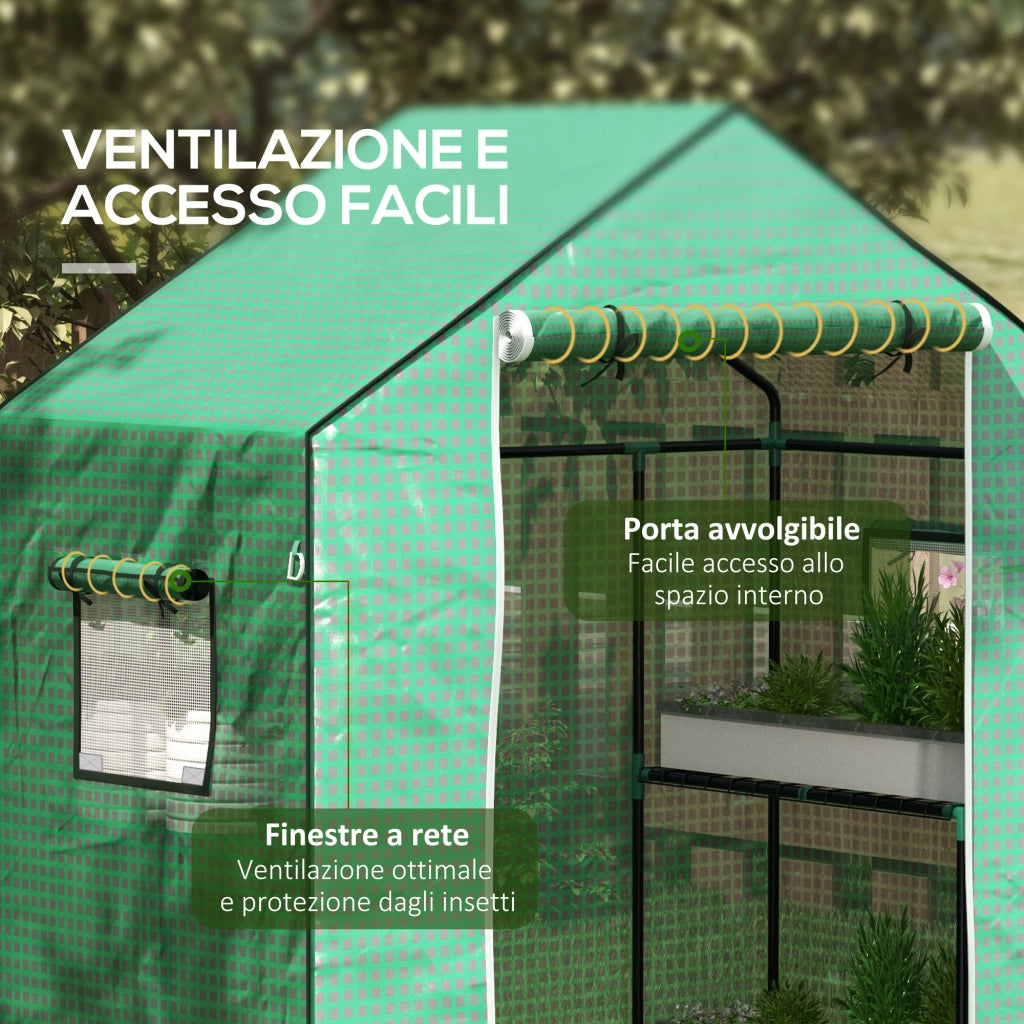 Copertura PE per Serra da Giardino con Porta a Cerniera e Finestre. 140x73x190cm. Verde
