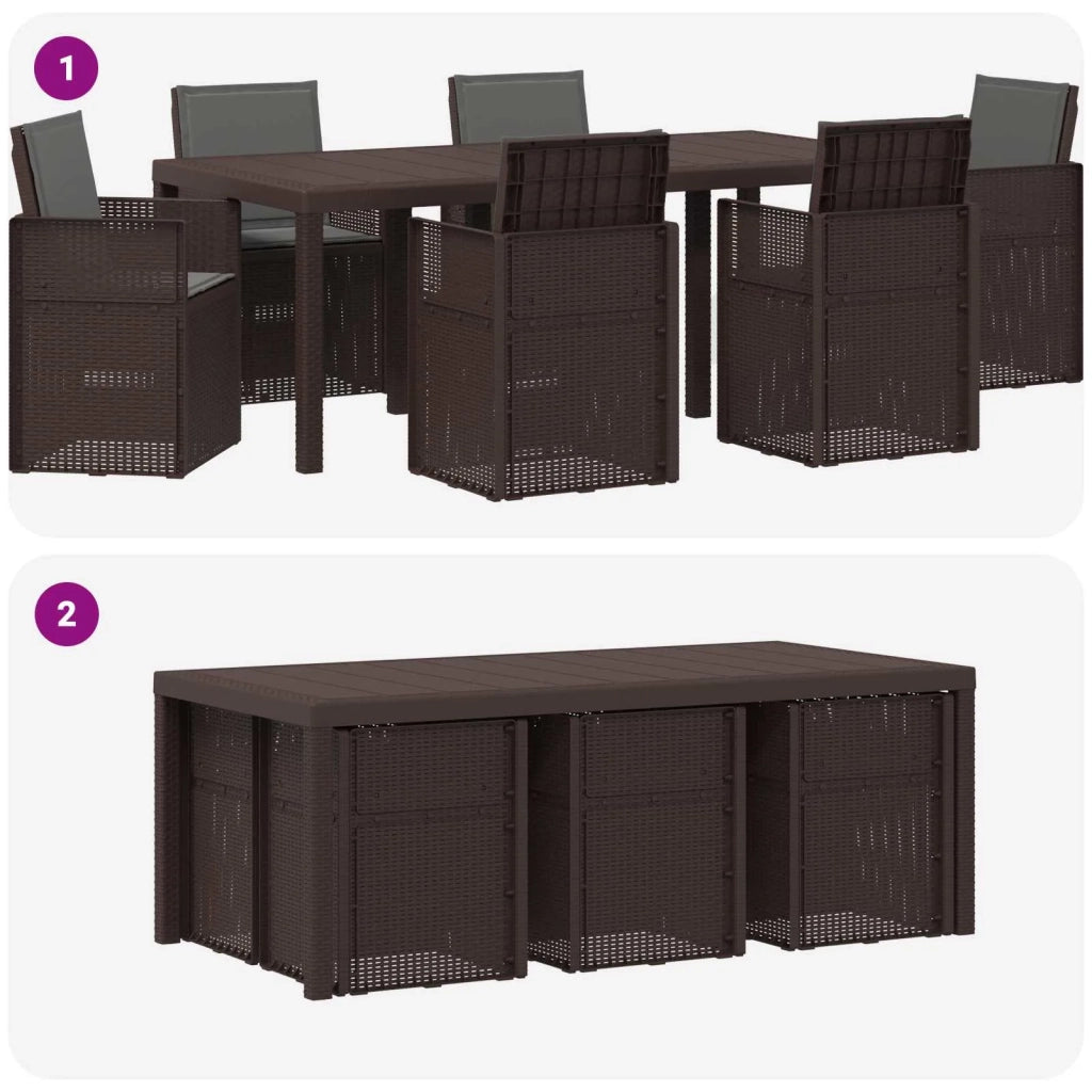 Set da Pranzo per Giardino 7 pcs Marrone e Antracite PP