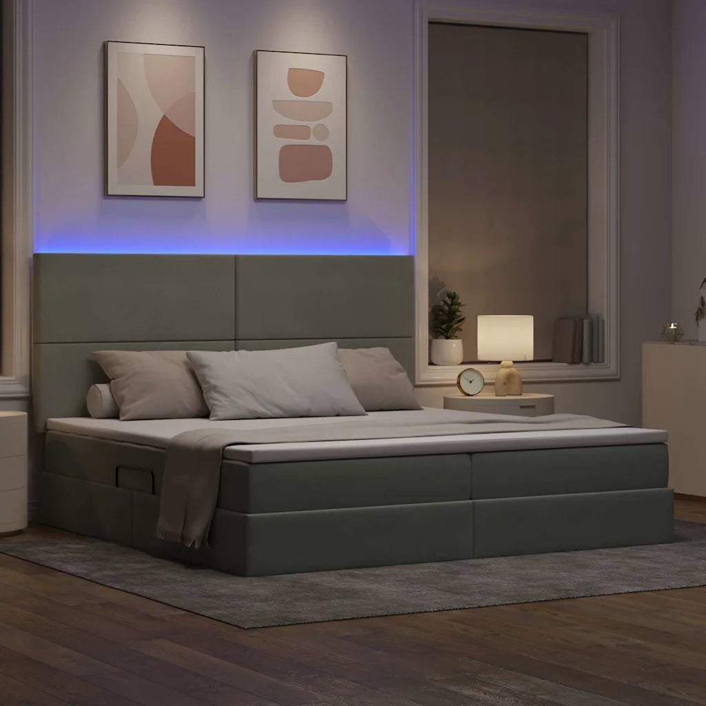 Letto con contenitore e LED Grigio chiaro 200 x 200 cm Velluto 3372627