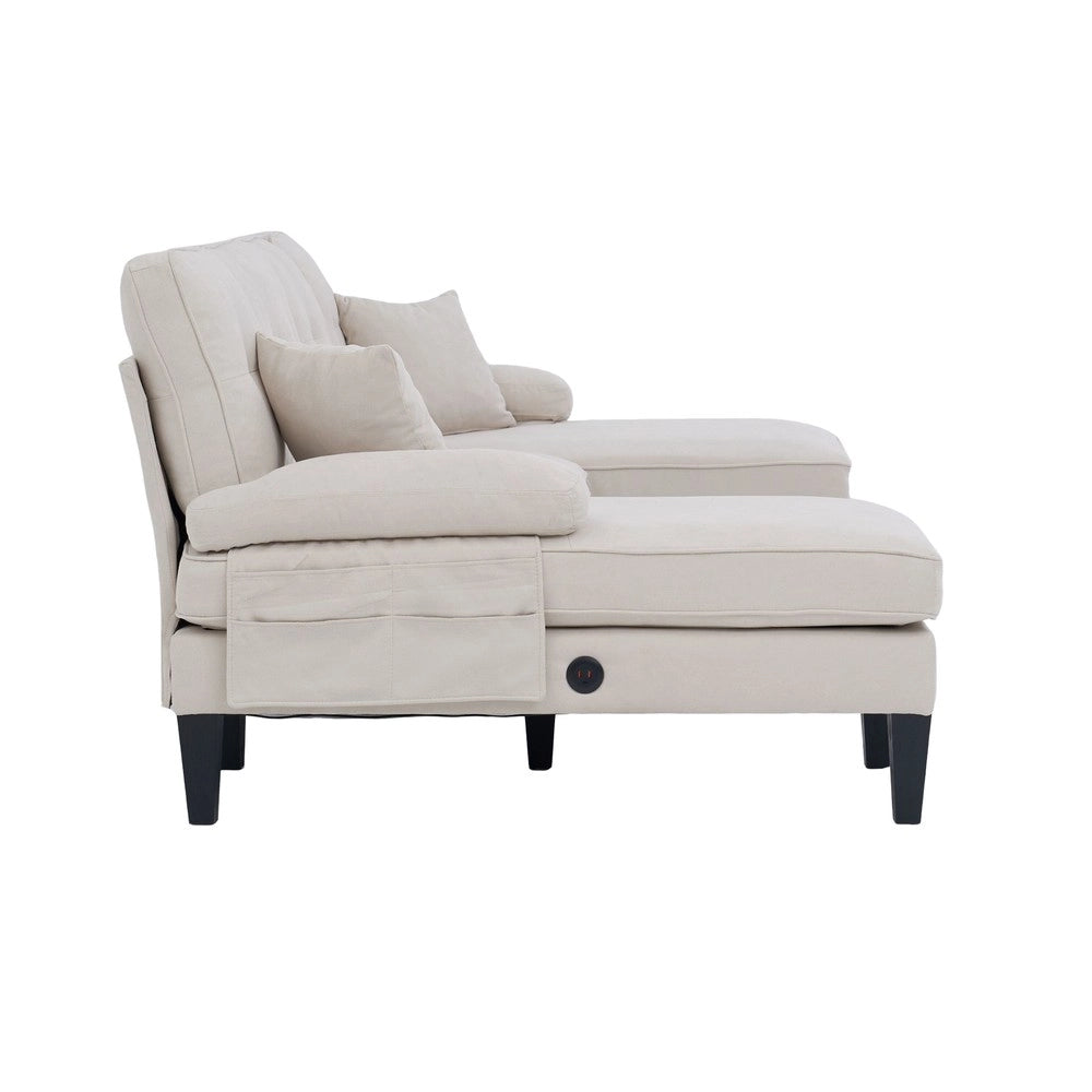 Divano angolare 4 posti con chaise longue ¨C Minimal ¨C tessuto beige imbottito con cuscini gambe stabili