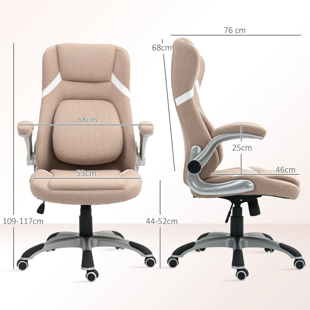 Sedia da Ufficio Reclinabile con Altezza Regolabile in Tessuto, 68x76x109-117 cm, Marrone Chiaro