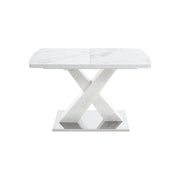 Tavolo da pranzo rettangolare con piano allungabile e gambe a X; in MDF e acciaio; 120×80×76.5 cm; Bianco