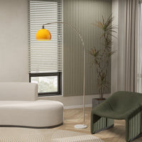 Lampada da Terra ad Arco 26x90x180 cm con Interruttore a Pedale e Base in Marmo Bianco e Arancione