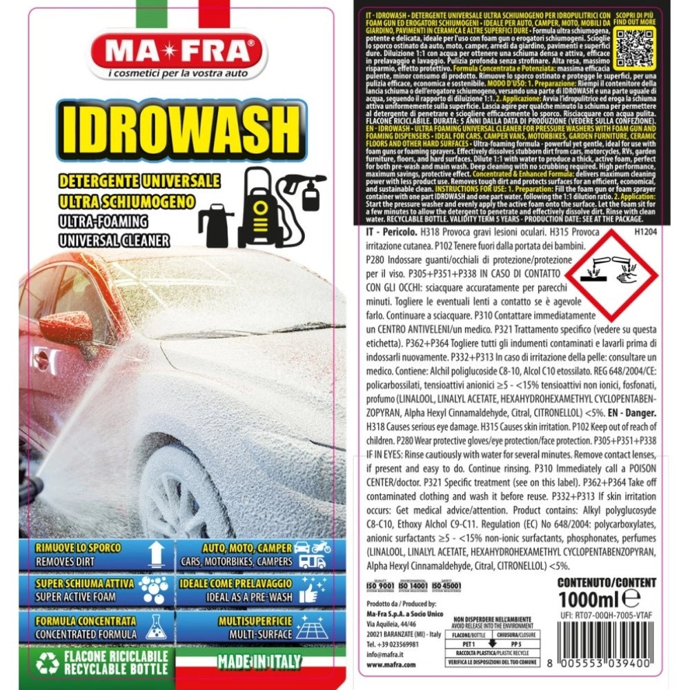 Mafra idrowash detergente ultra schiumogeno concentrato auto, moto e camper 1l