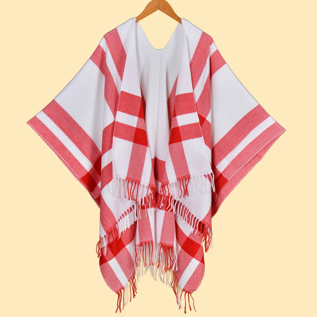 Nuovo scialle diviso con nappe, sciarpa semplice a quadri jacquard da donna