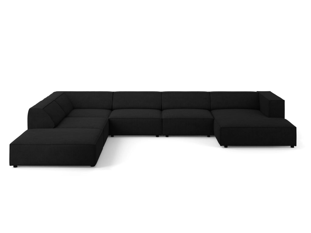 Cosmopolitan Design - Divano panoramico sinistro "Arendal" 7 posti in ciniglia con effetto a coste nero 