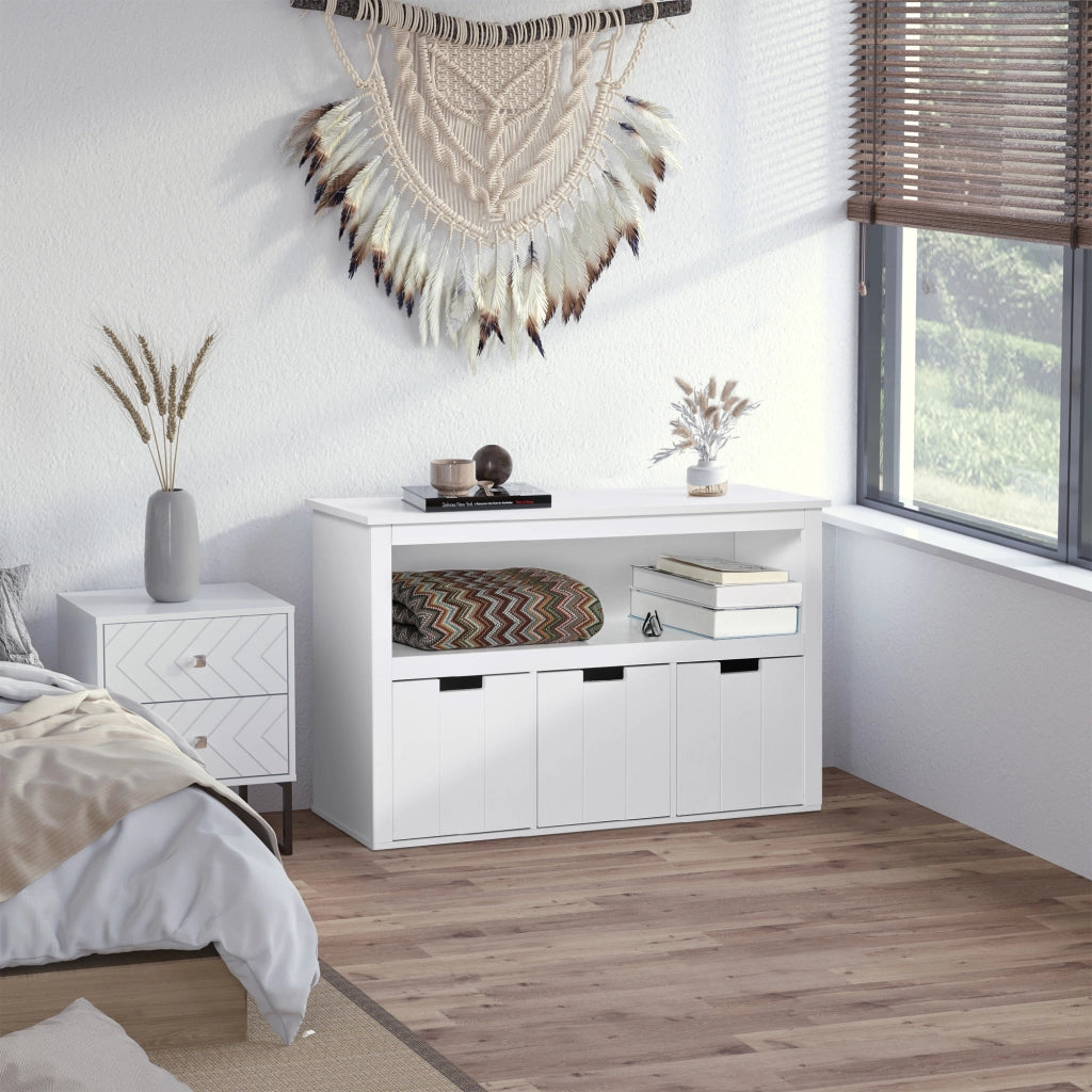 Armadio con 3 cassetti e ripiani aperti ¨C zephmum ¨C 102x33x61,5 cm bianco