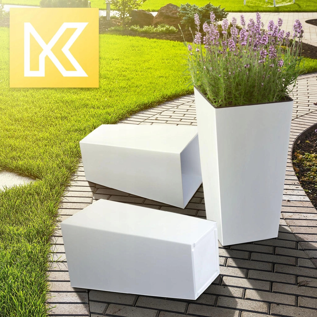 Vaso da fiori KADAX per giardino + inserto 18x36 cm, alto, bianco lucido, fiori grandi