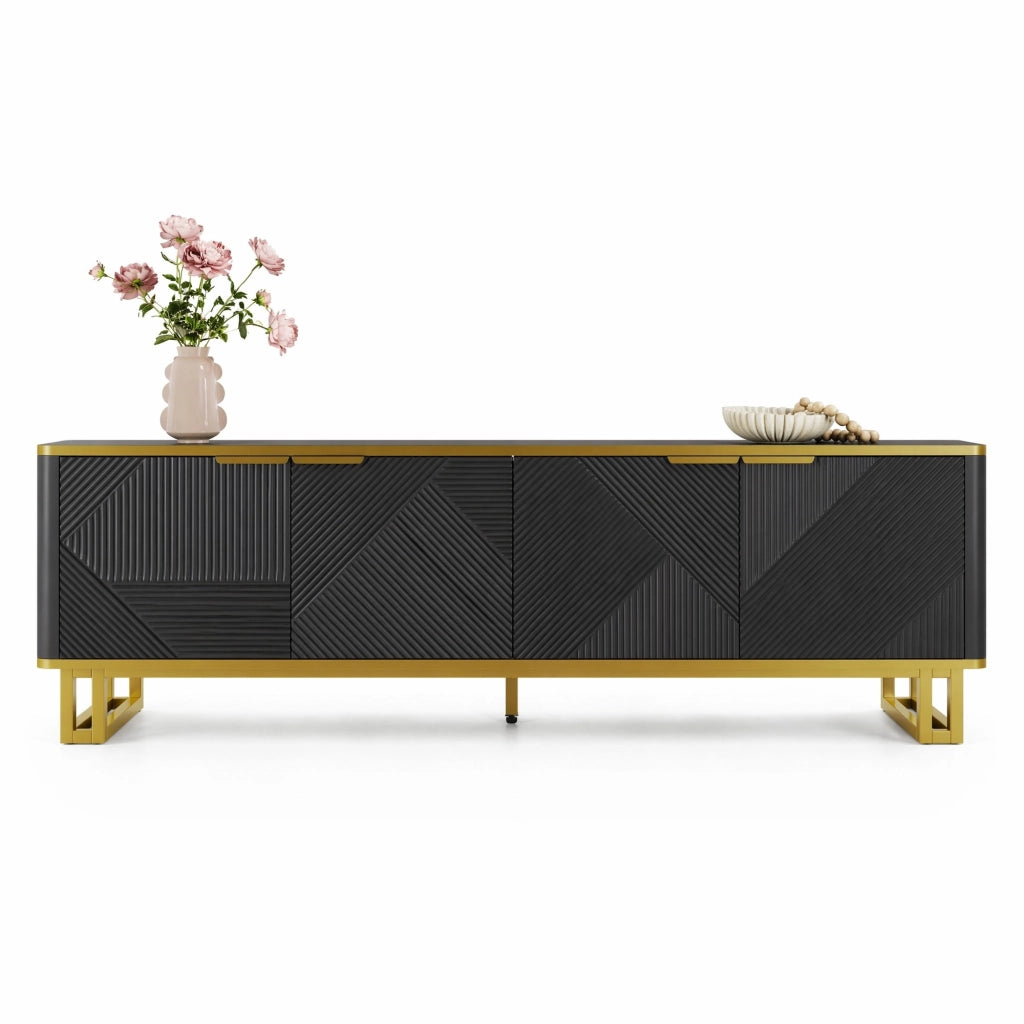 Mobile TV con ante e vano aperto 160x37;5x48 cm in MDF nero