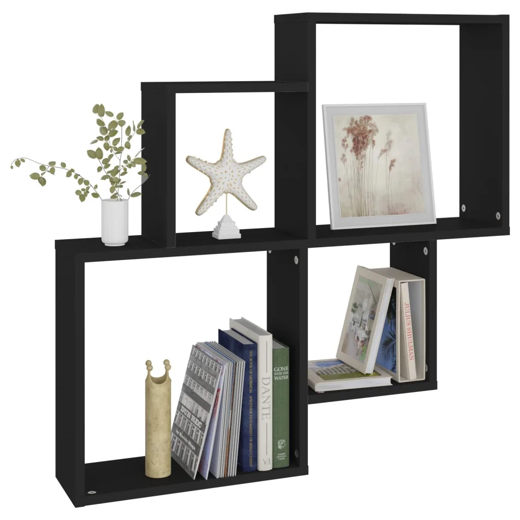 Mensola da Parete a Cubo Nera 80x15x78,5 cm Legno Multistrato 807260